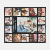 家族の写真コラージュ15写真+名前黒 フリースブランケット (正面(横))