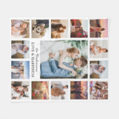 家族の写真コラージュ15写真+名前（白） フリースブランケット (正面(横))