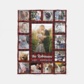 家族の写真コラージュ15 +名前レッドバッファロープレイド フリースブランケット (正面)