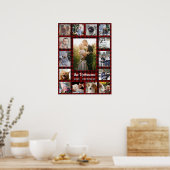 家族の写真コラージュ15 +名前レッドバッファロープレイド ポスター (キッチン)