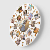 家族の写真コラージュ17写真かわいらしホワイト金ゴールド ラージ壁時計 (傾斜)