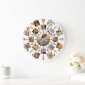 家族の写真コラージュ17写真かわいらしホワイト金ゴールド ラージ壁時計 (ホーム)