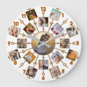 家族の写真コラージュ17写真かわいらしホワイト金ゴールド ラージ壁時計 (正面)