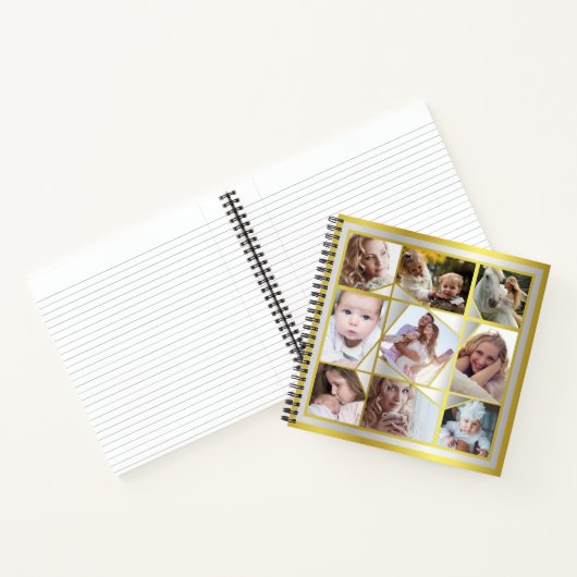 家族の写真コラージュ18 Instagramの写真金ゴールドシルバー ノートブック (内部)