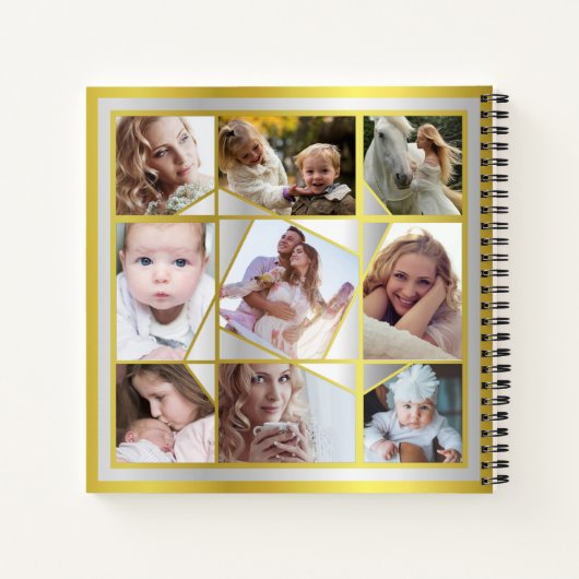 家族の写真コラージュ18 Instagramの写真金ゴールドシルバー ノートブック (裏面)