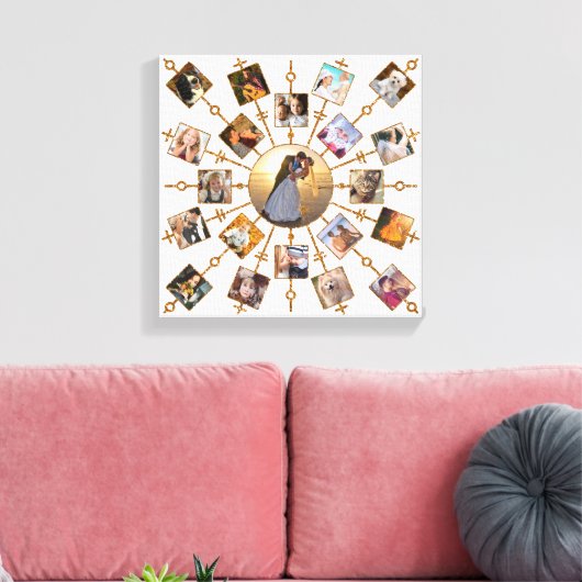 家族の写真コラージュ21写真かわいらしホワイト金ゴールド キャンバスプリント (インサイチュ (リビング))