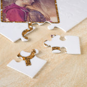 家族の写真コラージュ21写真かわいらしホワイト金ゴールド ジグソーパズル (側面)