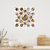 家族の写真コラージュ21写真かわいらしホワイト金ゴールド ポスター (キッチン)