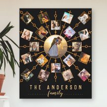 家族の写真コラージュ21写真ブラック金ゴールド+名前