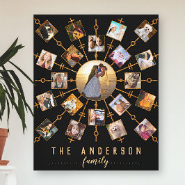 家族の写真コラージュ21写真ブラック金ゴールド+名前 キャンバスプリント