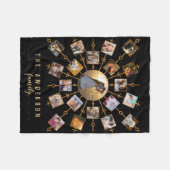 家族の写真コラージュ21写真ブラック金ゴールド+名前 フリースブランケット (正面(横))