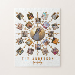 家族の写真コラージュ21写真白金ゴールド+名前 ジグソーパズル