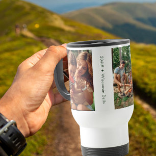 家族の写真コラージュ3枚の写真とカスタム文字 トラベルマグ