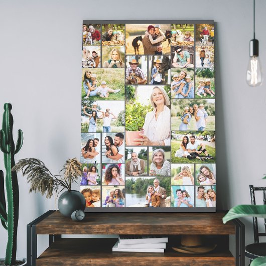 家族の写真コラージュ31写真ダークグレートール キャンバスプリント
