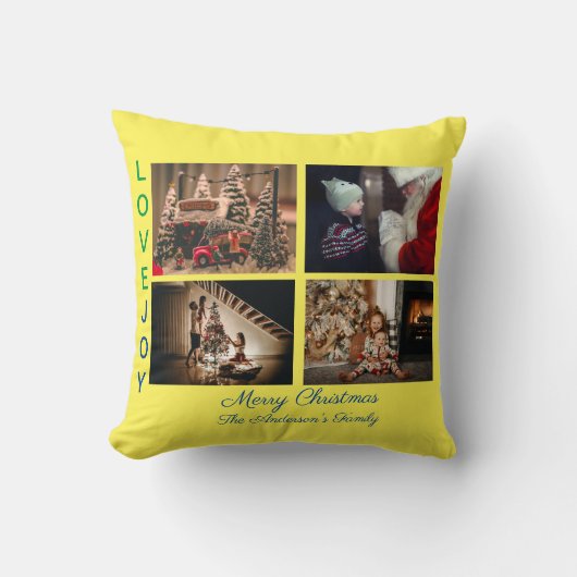 家族の写真コラージュ4枚の写真メリークリスマス クッション (正面)
