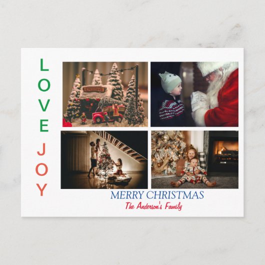 家族の写真コラージュ4枚の写真メリークリスマス ポストカード (正面)