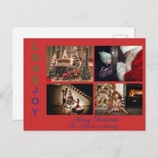 家族の写真コラージュ4枚の写真メリークリスマスP ポストカード (正面/裏面)