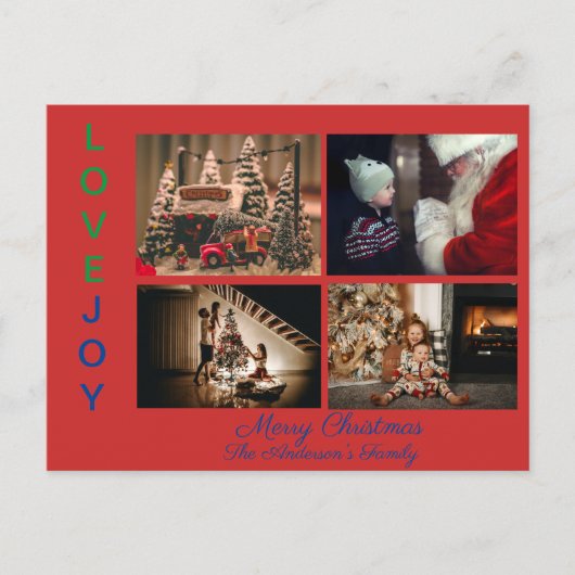 家族の写真コラージュ4枚の写真メリークリスマスP ポストカード (正面)