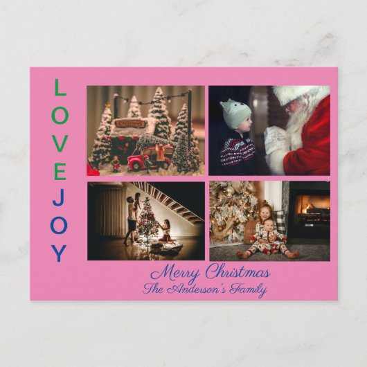 家族の写真コラージュ4枚の写真メリークリスマスP ポストカード (正面)