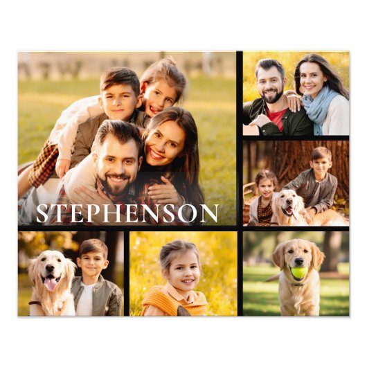 家族の写真コラージュ6写真名黒 フォトプリント (正面)
