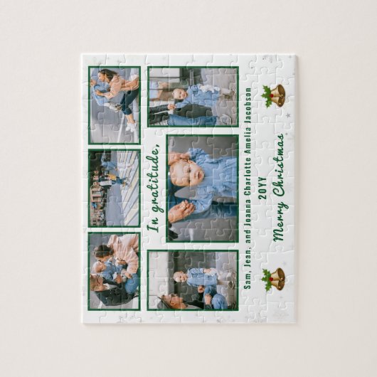 家族の写真コラージュ6枚の画像(白パーソナライズされた) ジグソーパズル (縦)