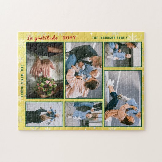 家族の写真コラージュ6画像ゴールデンパーソナライズされた ジグソーパズル (横)