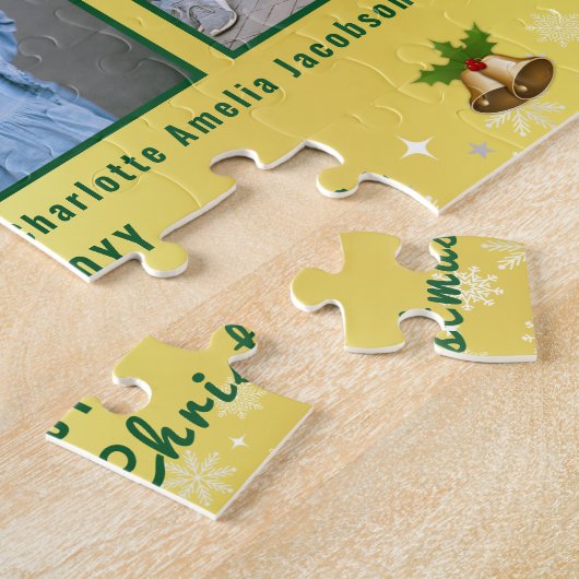 家族の写真コラージュ6画像ゴールデンパーソナライズされた ジグソーパズル (側面)