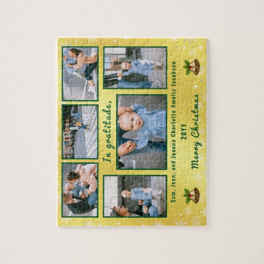 家族の写真コラージュ6画像ゴールデンパーソナライズされた ジグソーパズル (縦)