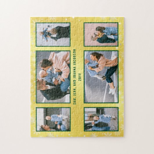 家族の写真コラージュ6画像ゴールデンパーソナライズされた ジグソーパズル (縦)
