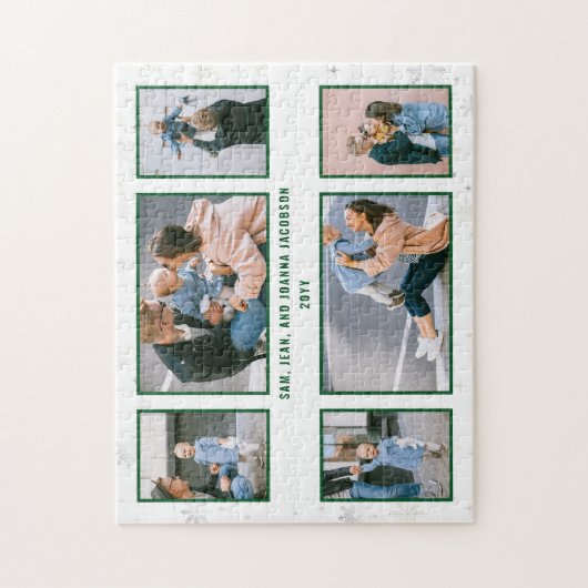 家族の写真コラージュ6画像ホワイトミニマリスト ジグソーパズル (縦)