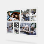 家族の写真コラージュ7写真+モノグラムホワイト簡単 アクリルサイン (傾斜)