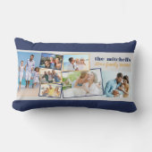 家族の写真コラージュ7枚の写真とカスタム文字ブルー ランバークッション (正面)