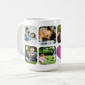 家族の写真コラージュ7枚の写真名前をカスタムする文字 コーヒーマグカップ (正面左)