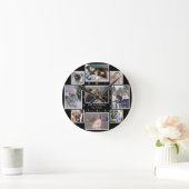 家族の写真コラージュ9カスタム写真名前の追加ブラック ラウンド壁時計 (ホーム)