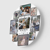 家族の写真コラージュ9カスタム写真名前の追加ホワイト ラウンド壁時計 (傾斜)