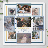 家族の写真コラージュ9写真名ブルーイエローストライプ スクエア壁時計