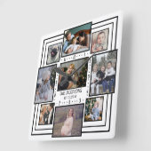 家族の写真コラージュ9写真名白ストライプのモダン スクエア壁時計 (傾斜)