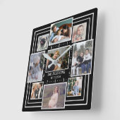 家族の写真コラージュ9写真名黒ストライプのモダン スクエア壁時計 (傾斜)