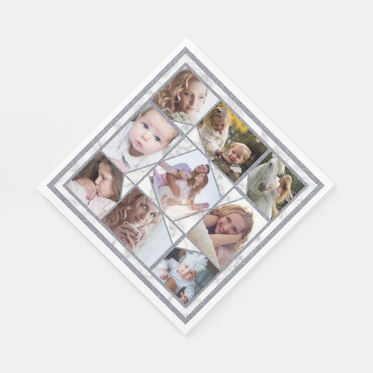 家族の写真コラージュ9枚のインスタグラム写真 | マーブル スタンダードランチョンナプキン (角)