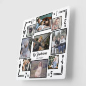 家族の写真コラージュ9 Picホワイトブラックストライプ名 スクエア壁時計 (傾斜)