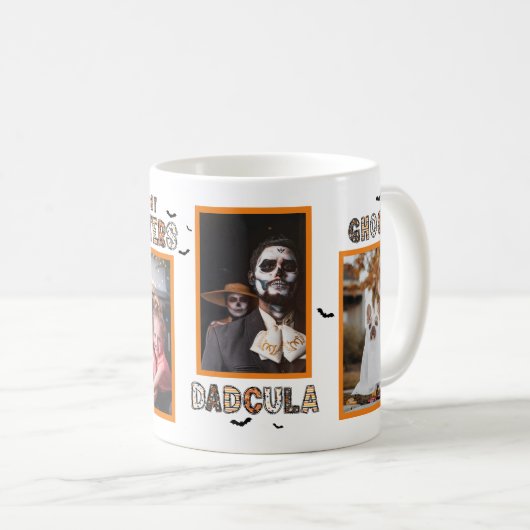 家族の写真コラージュ、かわいい面白いハロウィーン コーヒーマグカップ (正面右)