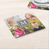 家族の写真コラージュ スクエアペーパーコースター (アングル)