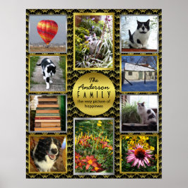 家族の写真コラージュ |ブラック金ゴールドアールデコカスタム ポスター