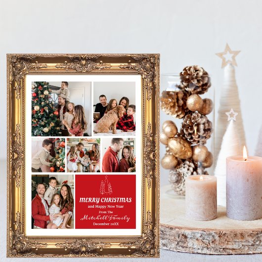 家族の写真コラージュ、ミニマルモダンリストクリスマス シーズンカード