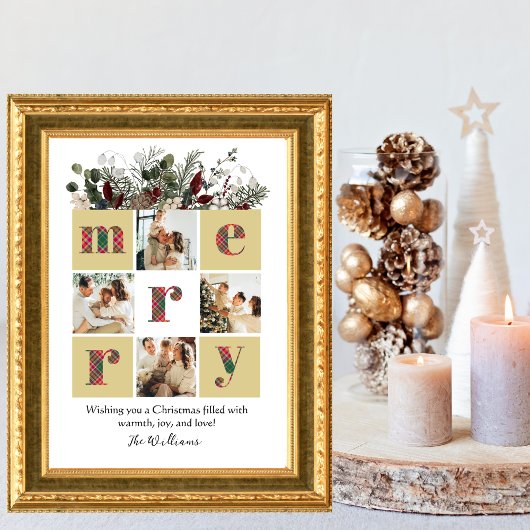家族の写真コラージュ、モダンフローラ、クリスマス シーズンカード