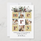 家族の写真コラージュ、モダンフローラ、クリスマス シーズンカード (正面)