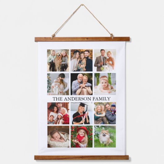 家族の写真コラージュ 吊り下げ型タペストリー (正面)