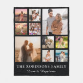 家族の写真コラージュ+名前ホワイトフリース フリースブランケット (正面)