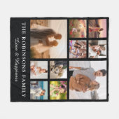 家族の写真コラージュ+名前ホワイトフリース フリースブランケット (正面(横))