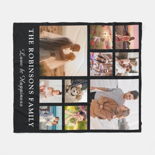 家族の写真コラージュ+名前ホワイトフリース フリースブランケット (正面(横))